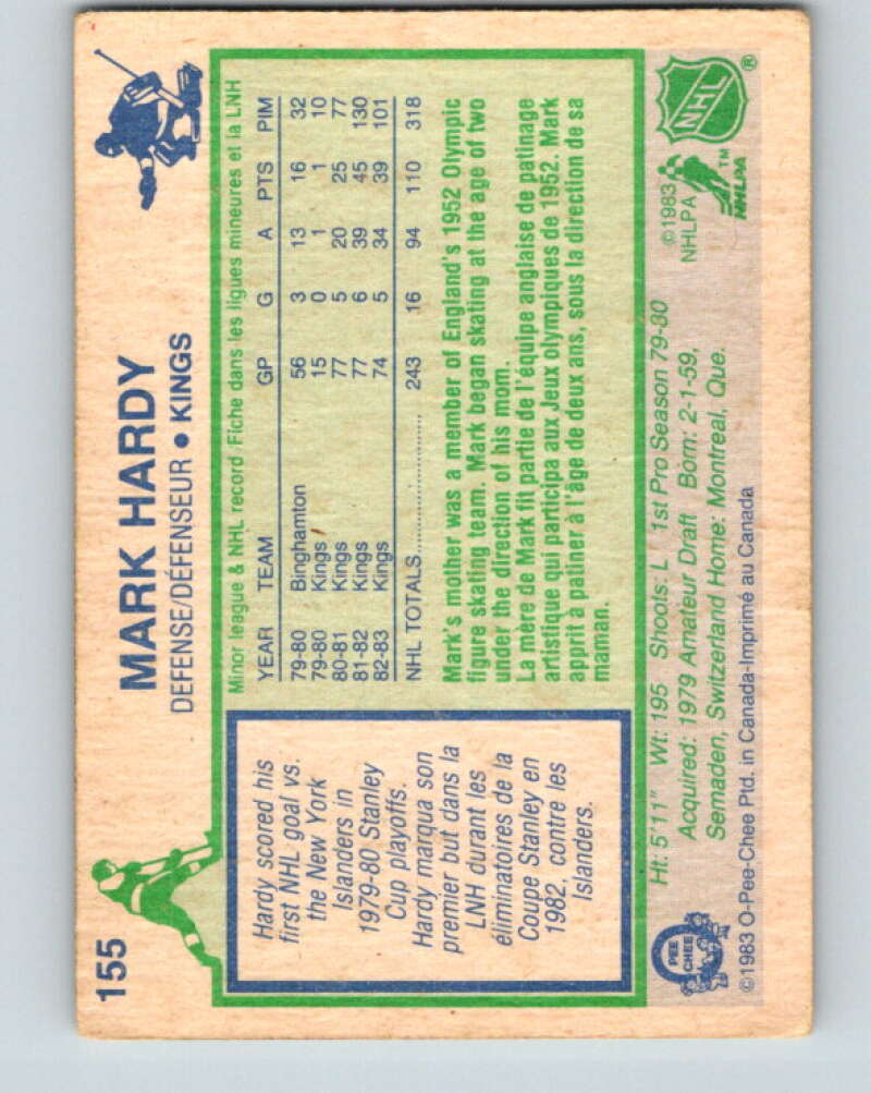 1983-84 O-Pee-Chee #155 Mark Hardy Los Angeles Kings V27237