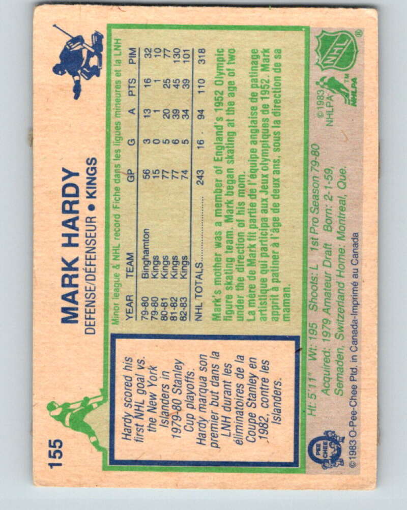 1983-84 O-Pee-Chee #155 Mark Hardy Los Angeles Kings V27239