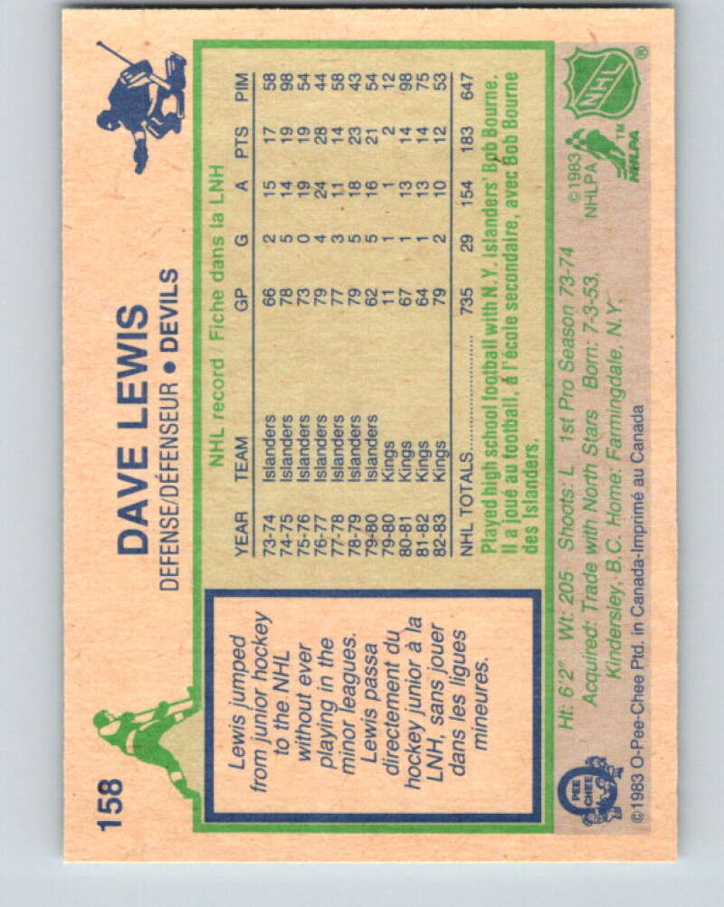 1983-84 O-Pee-Chee #158 Dave Lewis Los Angeles Kings V27253