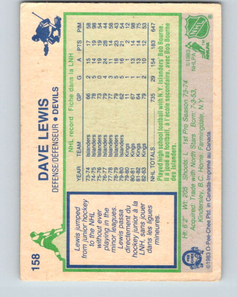 1983-84 O-Pee-Chee #158 Dave Lewis Los Angeles Kings V27254