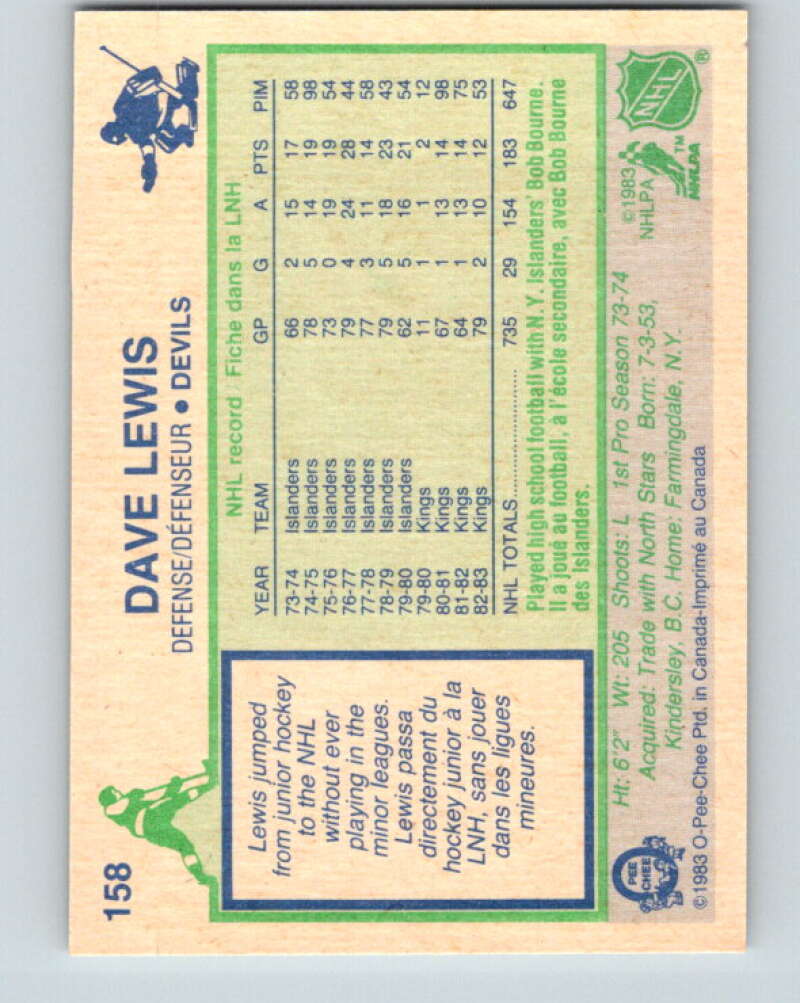 1983-84 O-Pee-Chee #158 Dave Lewis Los Angeles Kings V27255