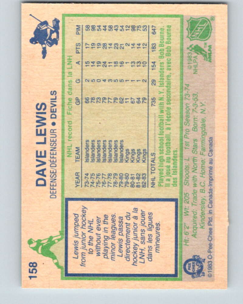 1983-84 O-Pee-Chee #158 Dave Lewis Los Angeles Kings V27256