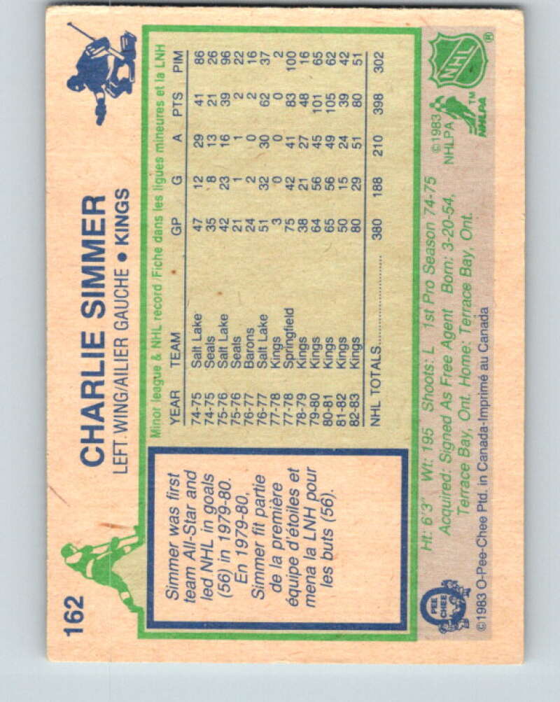 1983-84 O-Pee-Chee #162 Charlie Simmer Los Angeles Kings V25934