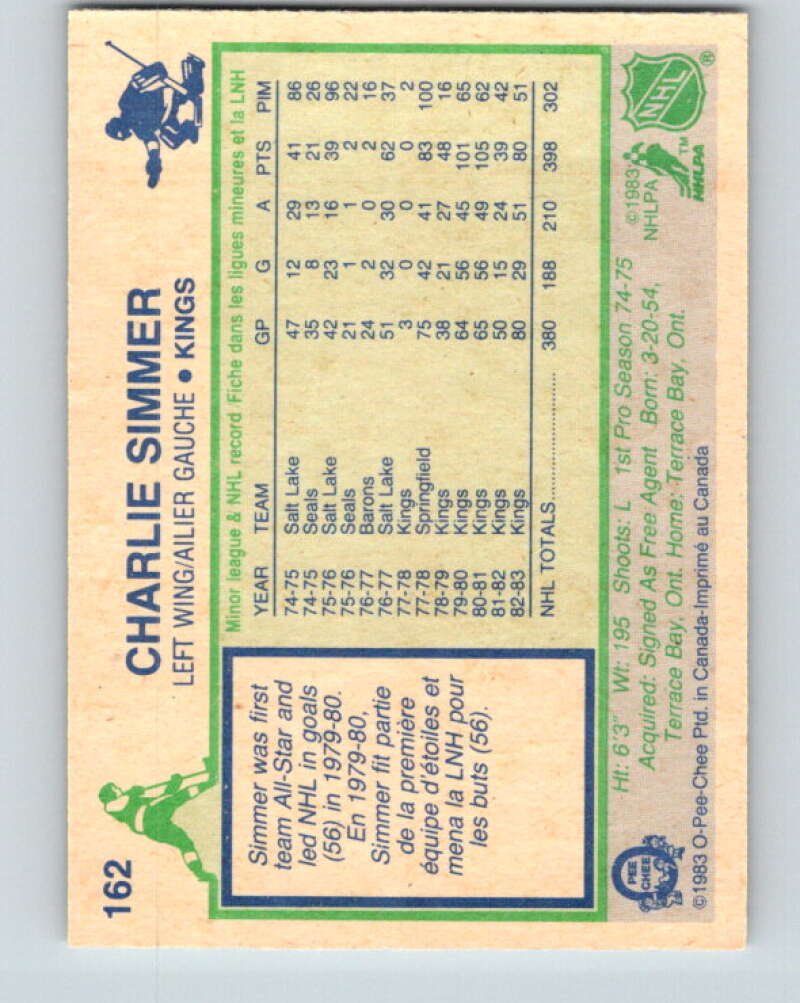 1983-84 O-Pee-Chee #162 Charlie Simmer Los Angeles Kings V25935