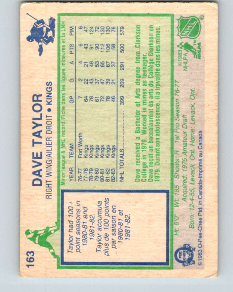 1983-84 O-Pee-Chee #163 Dave Taylor Los Angeles Kings V25936
