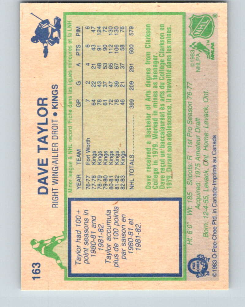 1983-84 O-Pee-Chee #163 Dave Taylor Los Angeles Kings V25937
