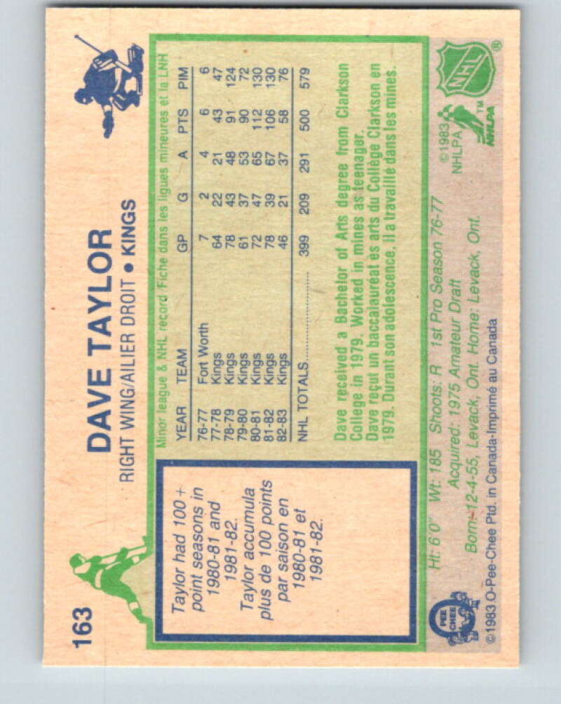 1983-84 O-Pee-Chee #163 Dave Taylor Los Angeles Kings V25938