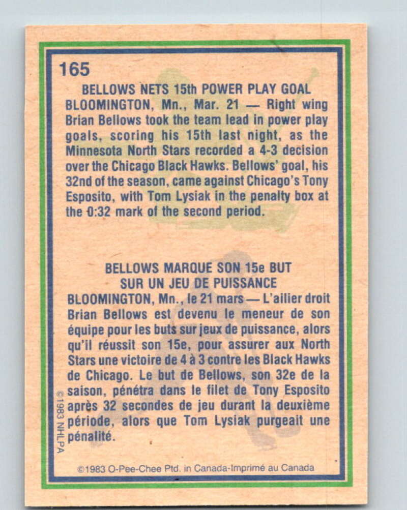 1983-84 O-Pee-Chee #165 Brian Bellows HL Minnesota North Stars V25943