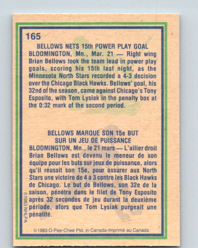 1983-84 O-Pee-Chee #165 Brian Bellows HL Minnesota North Stars V25945