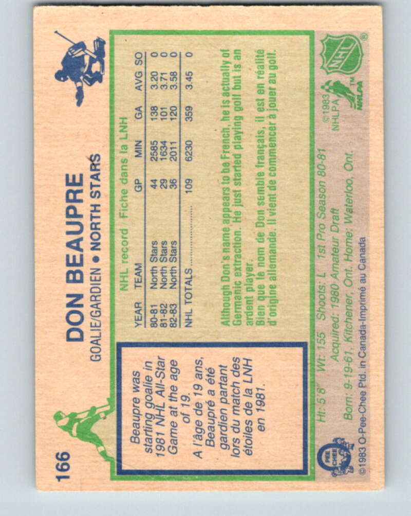 1983-84 O-Pee-Chee #166 Don Beaupre Minnesota North Stars V25951