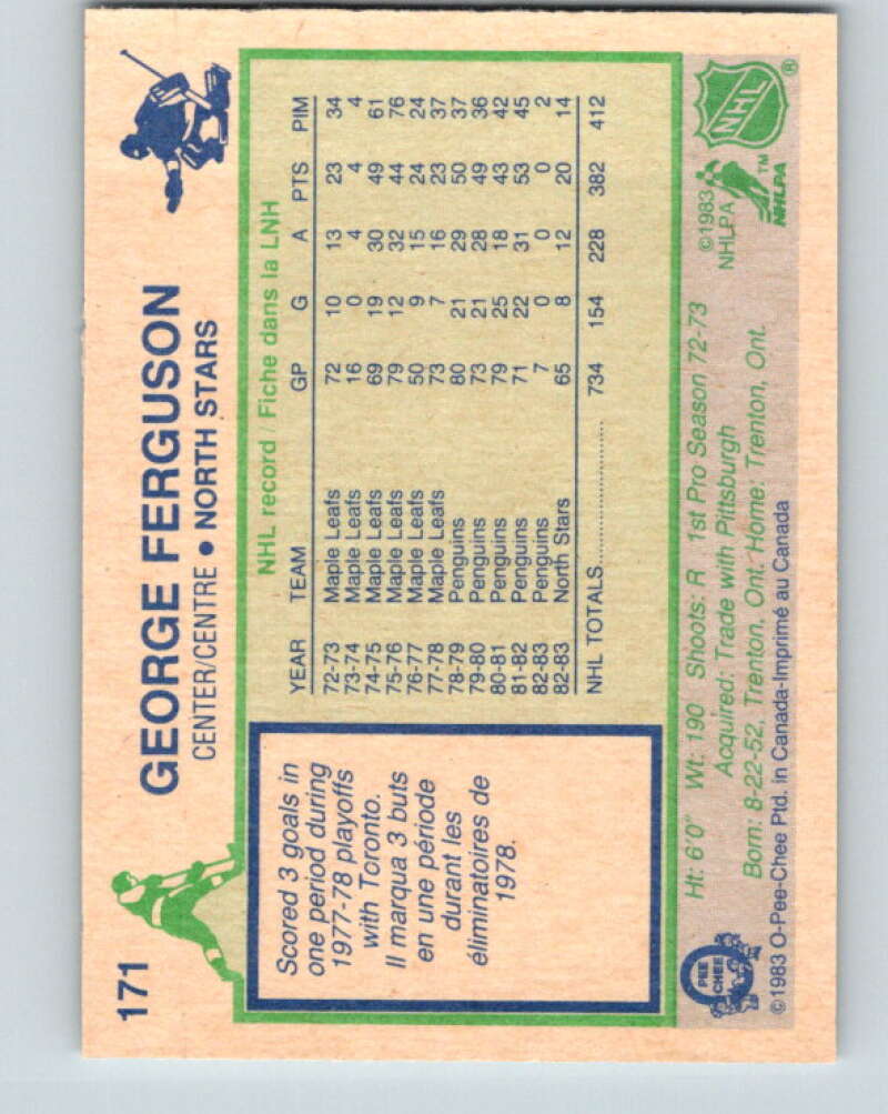1983-84 O-Pee-Chee #171 George Ferguson Minnesota North Stars V27272