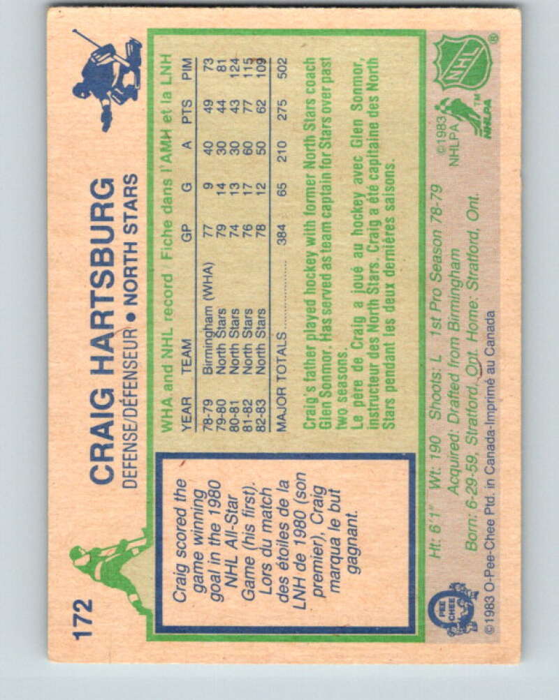 1983-84 O-Pee-Chee #172 Craig Hartsburg Minnesota North Stars V27276
