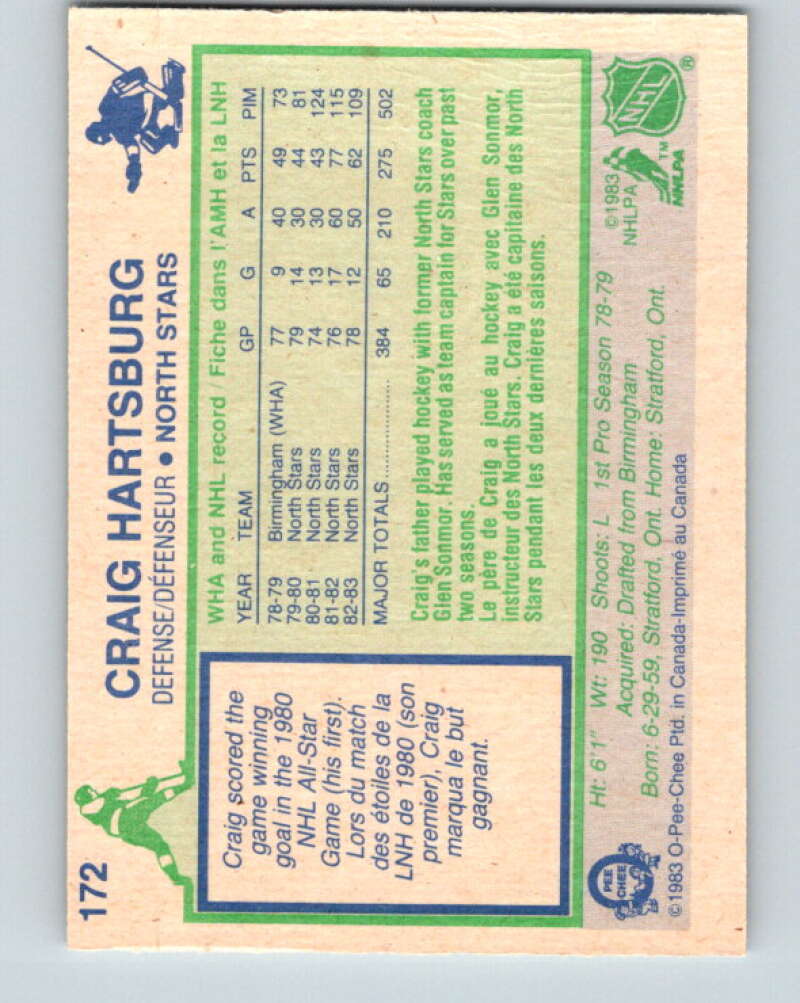 1983-84 O-Pee-Chee #172 Craig Hartsburg Minnesota North Stars V27277