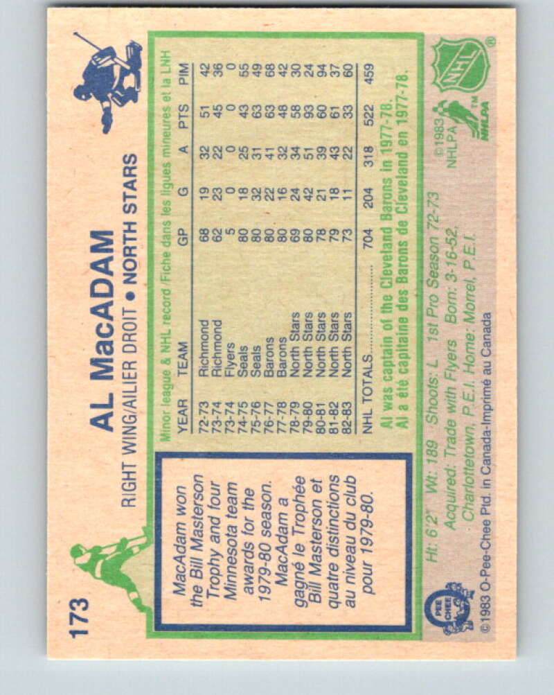 1983-84 O-Pee-Chee #173 Al MacAdam Minnesota North Stars V27281