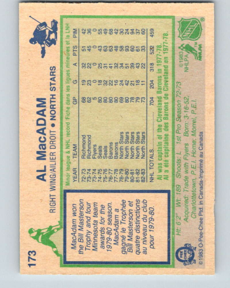 1983-84 O-Pee-Chee #173 Al MacAdam Minnesota North Stars V27282