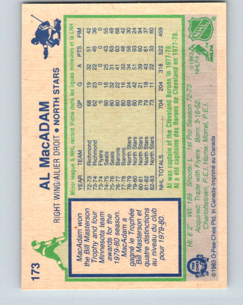 1983-84 O-Pee-Chee #173 Al MacAdam Minnesota North Stars V27284