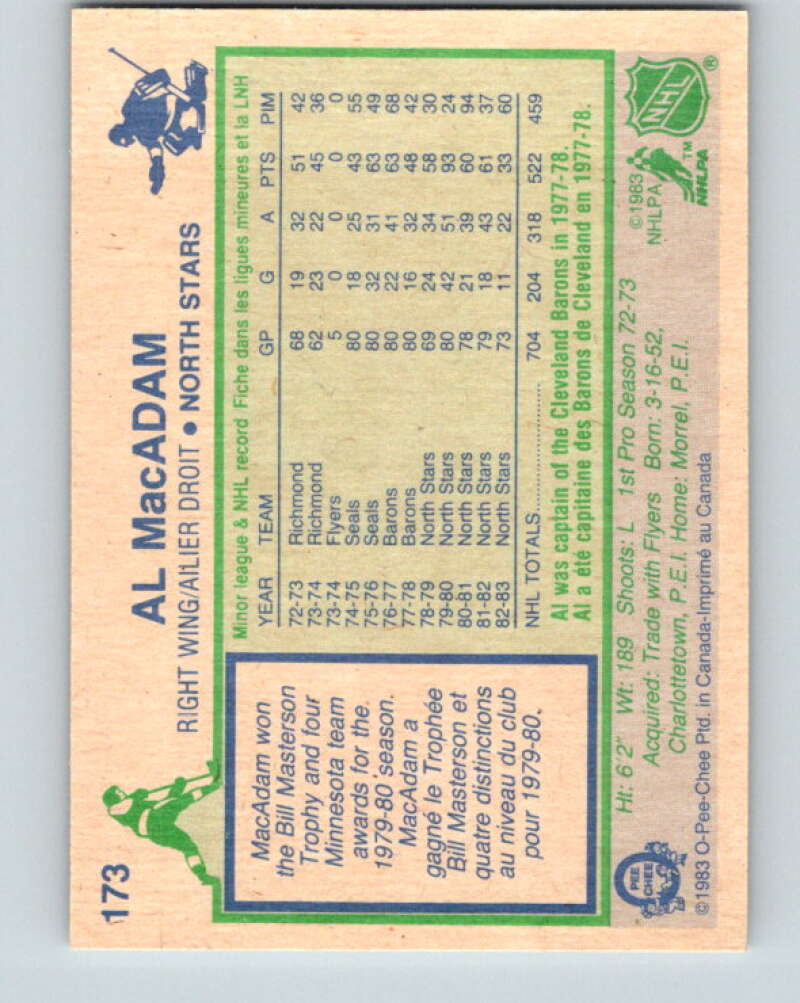 1983-84 O-Pee-Chee #173 Al MacAdam Minnesota North Stars V27285