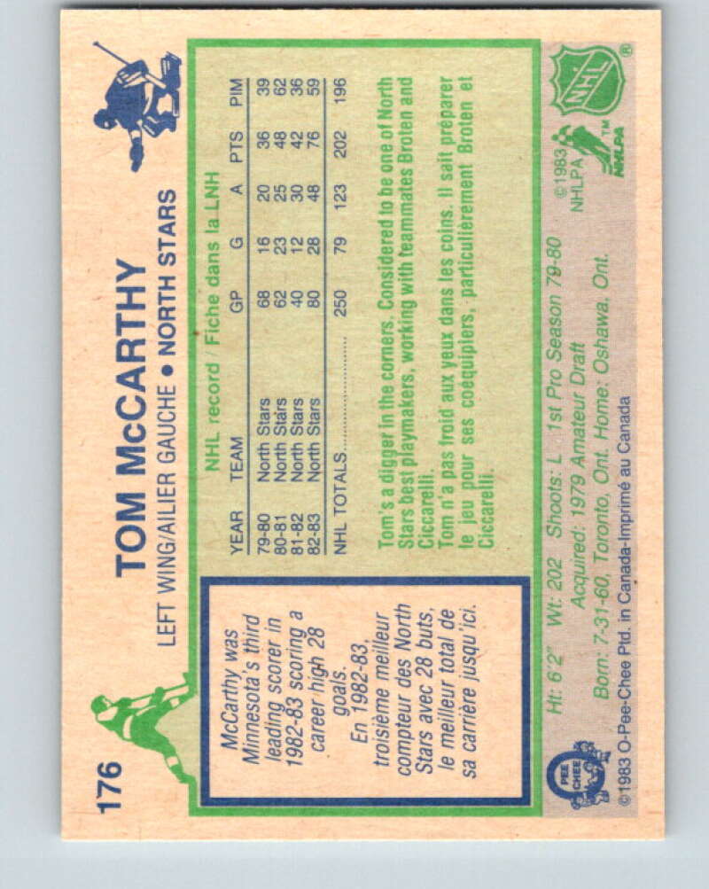 1983-84 O-Pee-Chee #176 Tom McCarthy Minnesota North Stars V27293