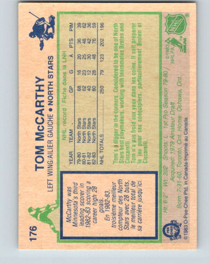 1983-84 O-Pee-Chee #176 Tom McCarthy Minnesota North Stars V27295