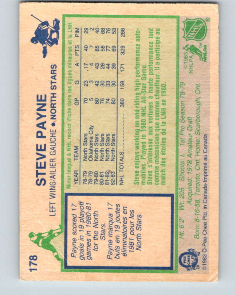 1983-84 O-Pee-Chee #178 Steve Payne Minnesota North Stars V27301