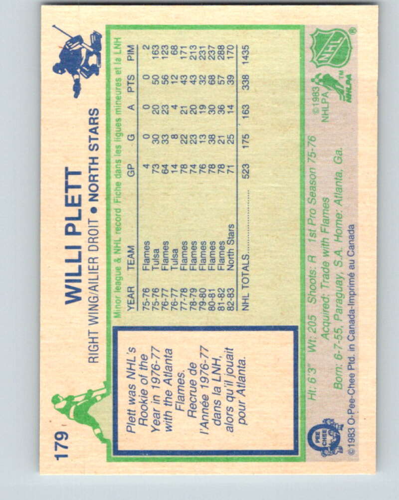 1983-84 O-Pee-Chee #179 Willi Plett Minnesota North Stars V27309