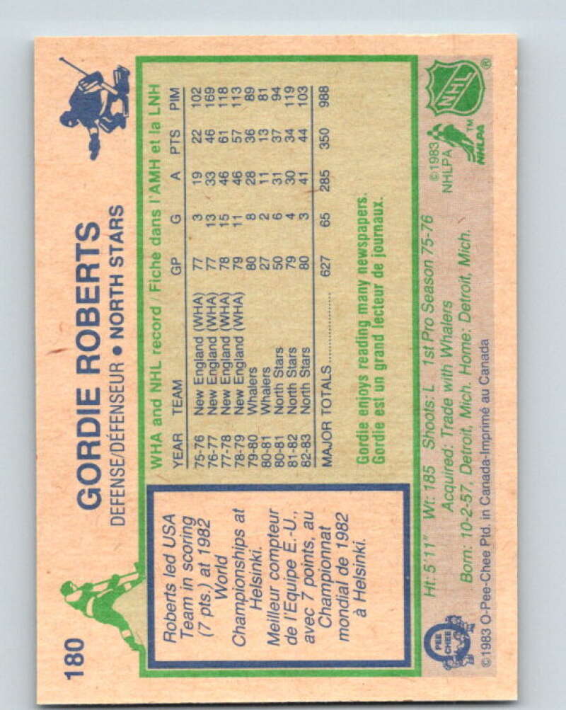 1983-84 O-Pee-Chee #180 Gordie Roberts Minnesota North Stars V27315