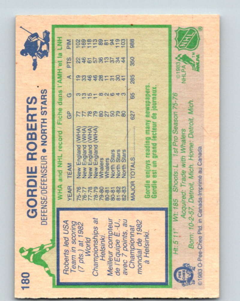 1983-84 O-Pee-Chee #180 Gordie Roberts Minnesota North Stars V27316