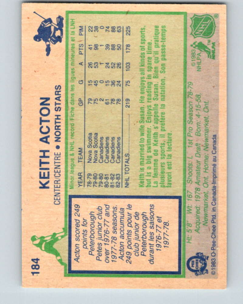 1983-84 O-Pee-Chee #184 Keith Acton Minnesota North Stars V27333