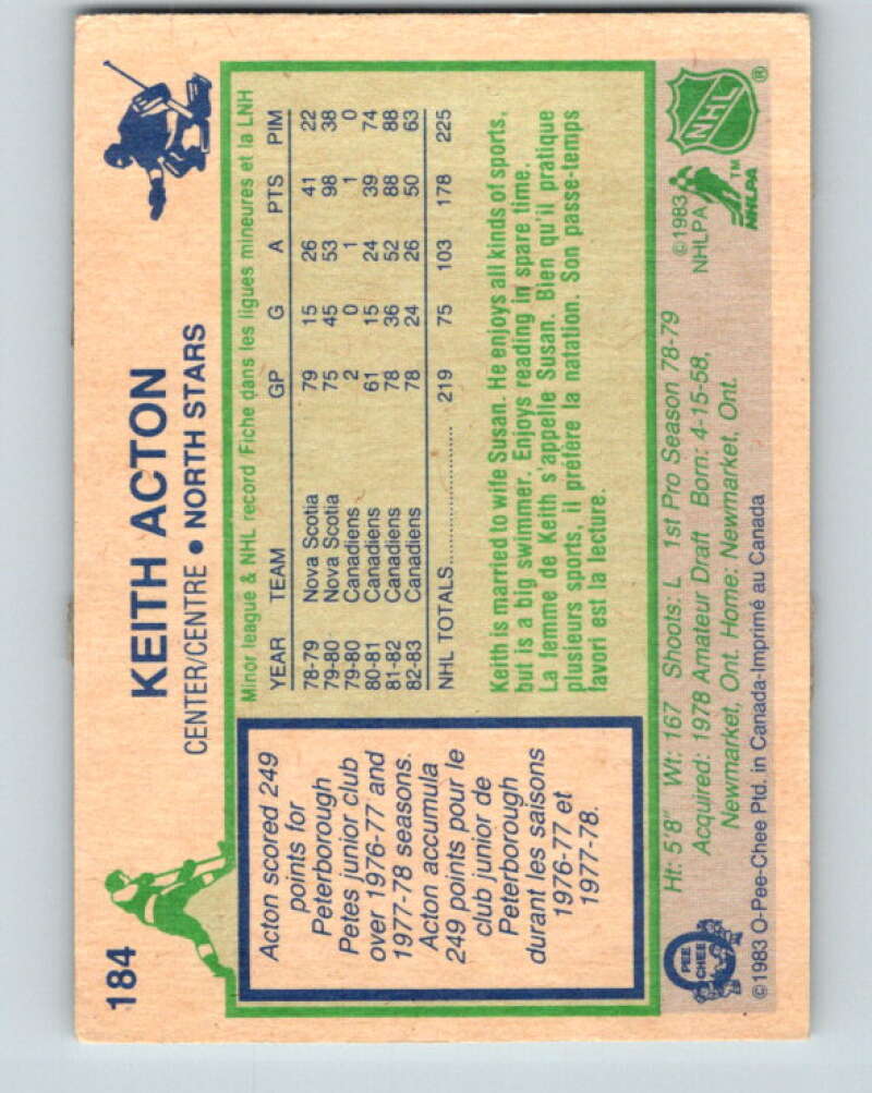 1983-84 O-Pee-Chee #184 Keith Acton Minnesota North Stars V27334