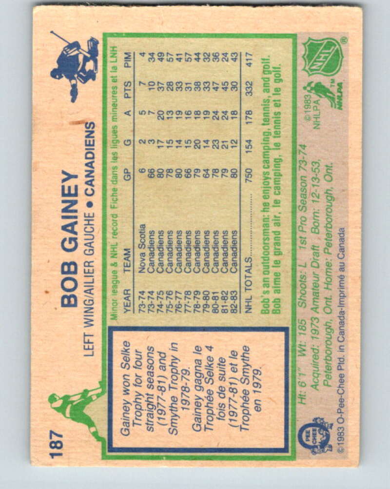 1983-84 O-Pee-Chee #187 Bob Gainey Montreal Canadiens V27340