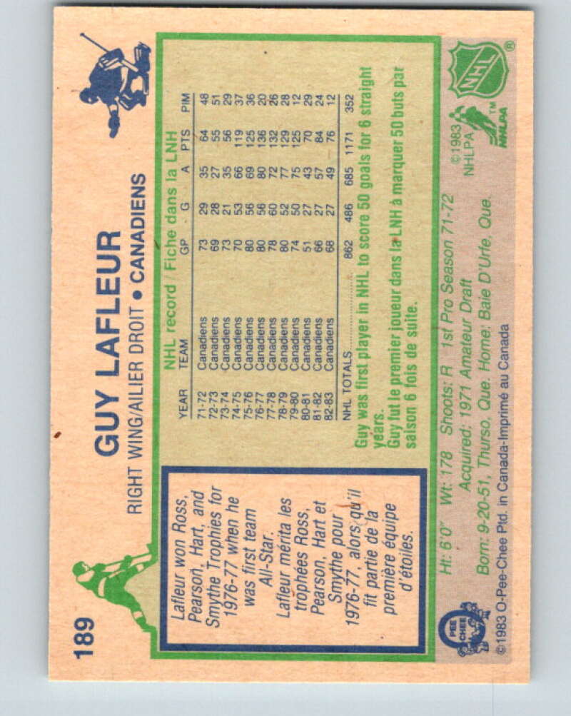 1983-84 O-Pee-Chee #189 Guy Lafleur Montreal Canadiens V27345