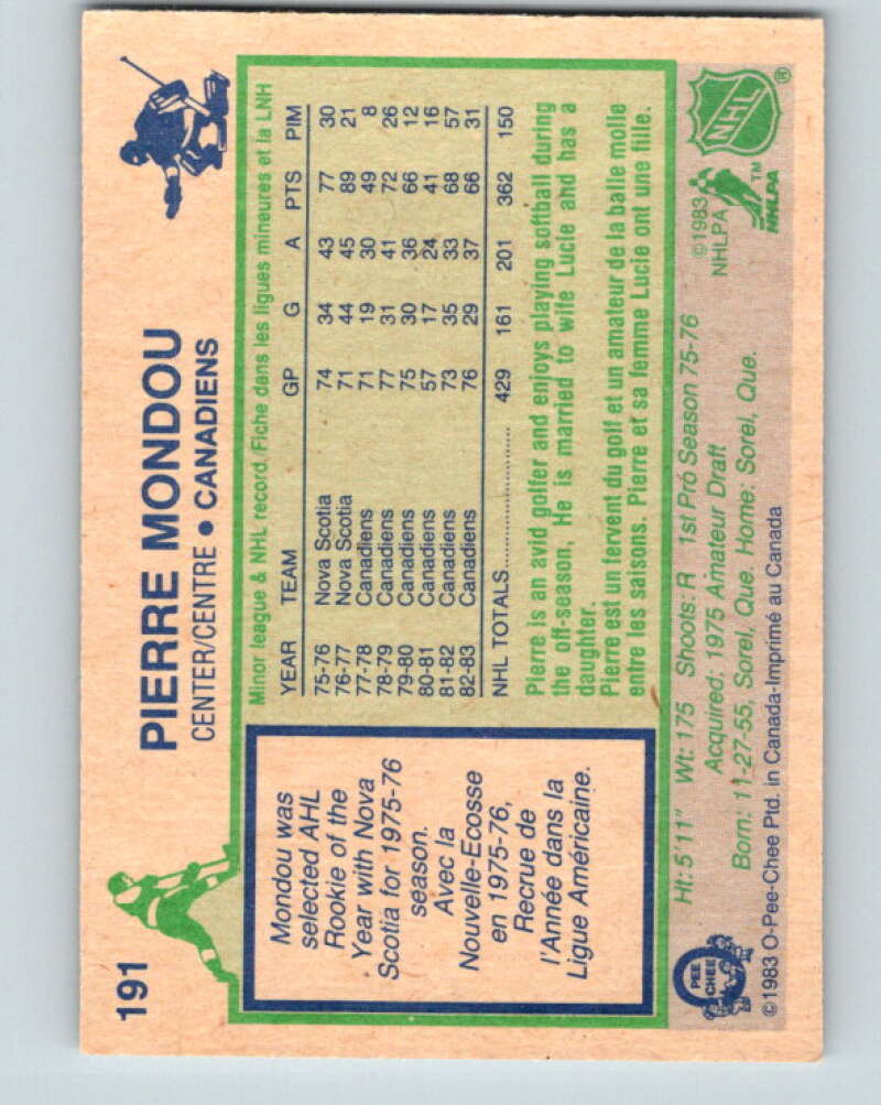 1983-84 O-Pee-Chee #191 Pierre Mondou Montreal Canadiens V27353