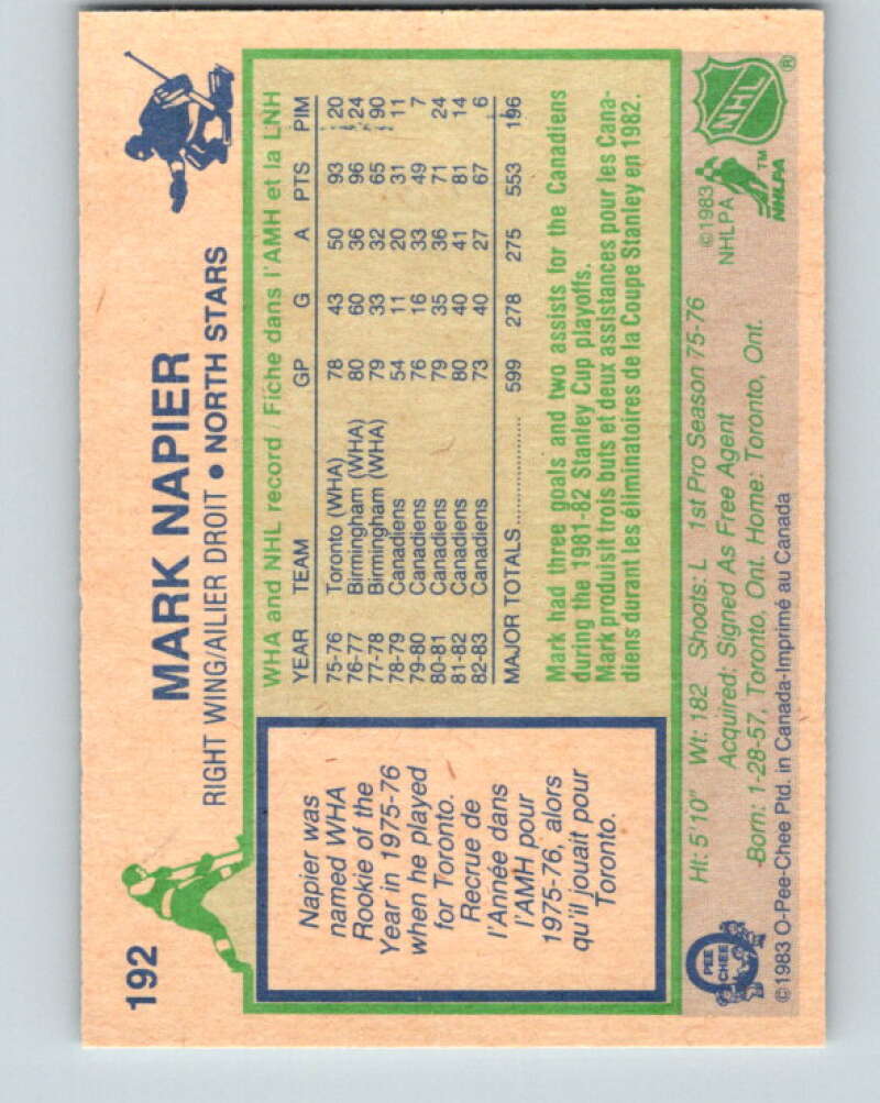 1983-84 O-Pee-Chee #192 Mark Napier Minnesota North Stars V27355