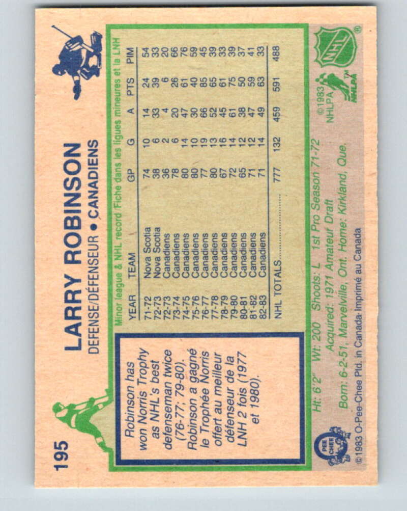 1983-84 O-Pee-Chee #195 Larry Robinson Montreal Canadiens V27365