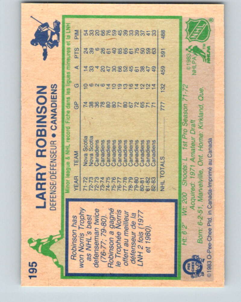 1983-84 O-Pee-Chee #195 Larry Robinson Montreal Canadiens V27366