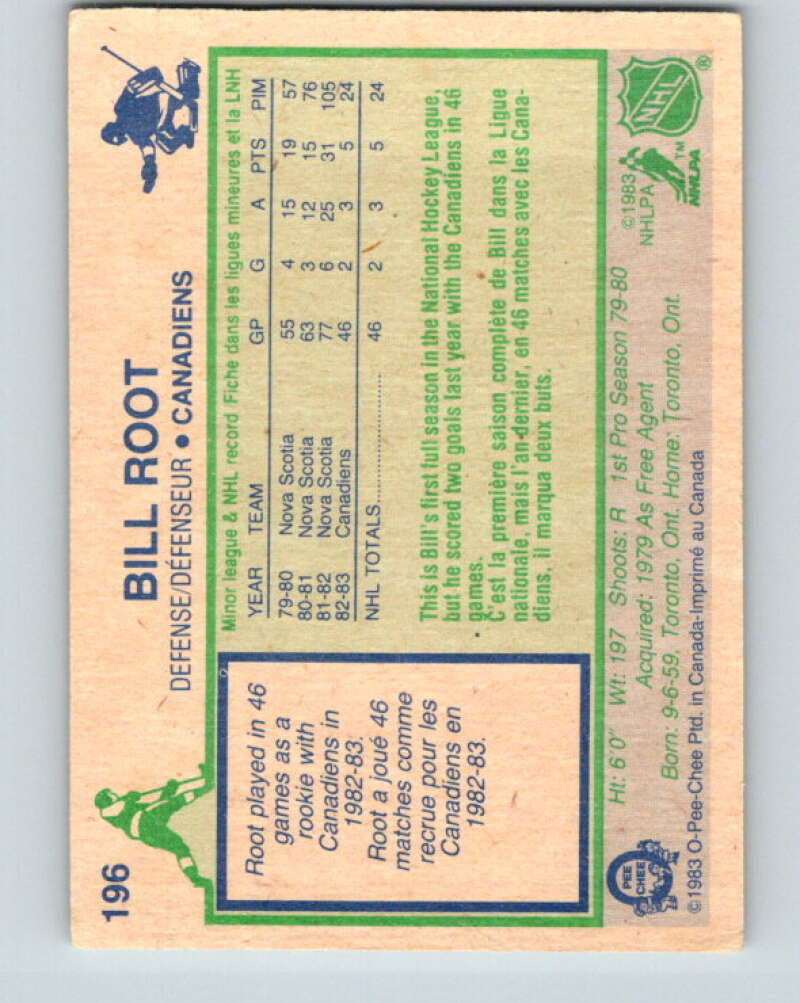 1983-84 O-Pee-Chee #196 Bill Root RC Rookie Montreal Canadiens V27367