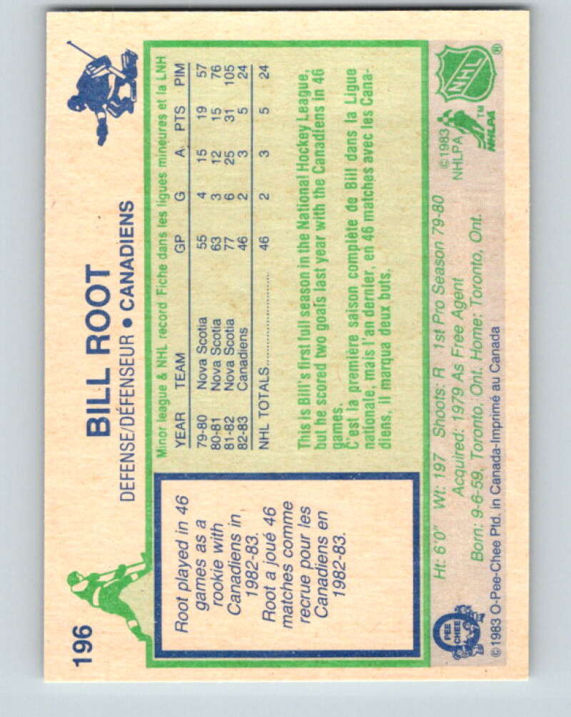 1983-84 O-Pee-Chee #196 Bill Root RC Rookie Montreal Canadiens V27368