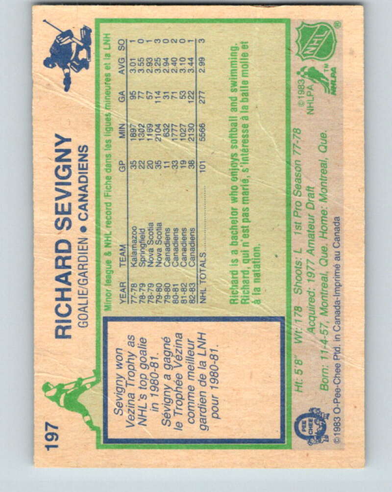 1983-84 O-Pee-Chee #197 Richard Sevigny Montreal Canadiens V27370