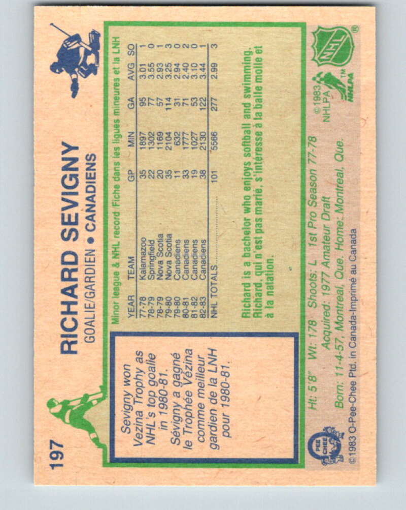 1983-84 O-Pee-Chee #197 Richard Sevigny Montreal Canadiens V27371