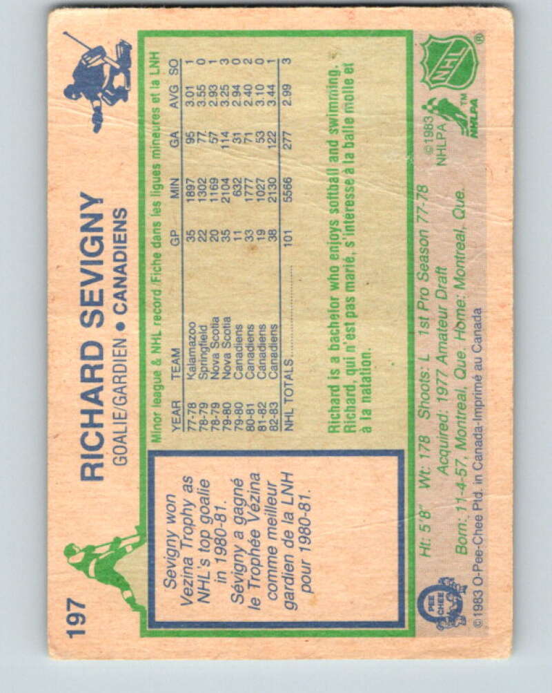 1983-84 O-Pee-Chee #197 Richard Sevigny Montreal Canadiens V27372