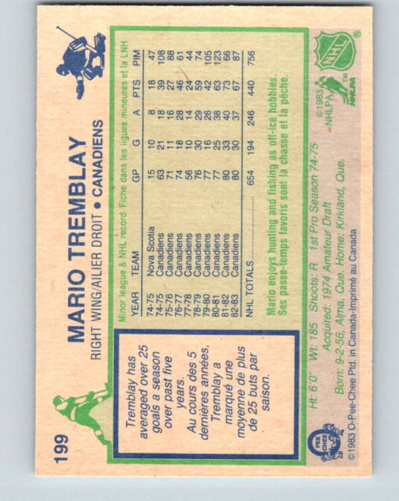 1983-84 O-Pee-Chee #199 Mario Tremblay Montreal Canadiens V27380