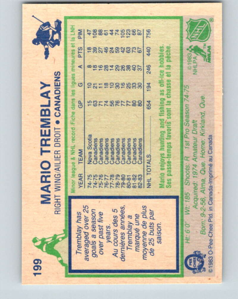 1983-84 O-Pee-Chee #199 Mario Tremblay Montreal Canadiens V27381