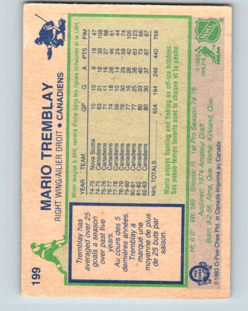 1983-84 O-Pee-Chee #199 Mario Tremblay Montreal Canadiens V27382
