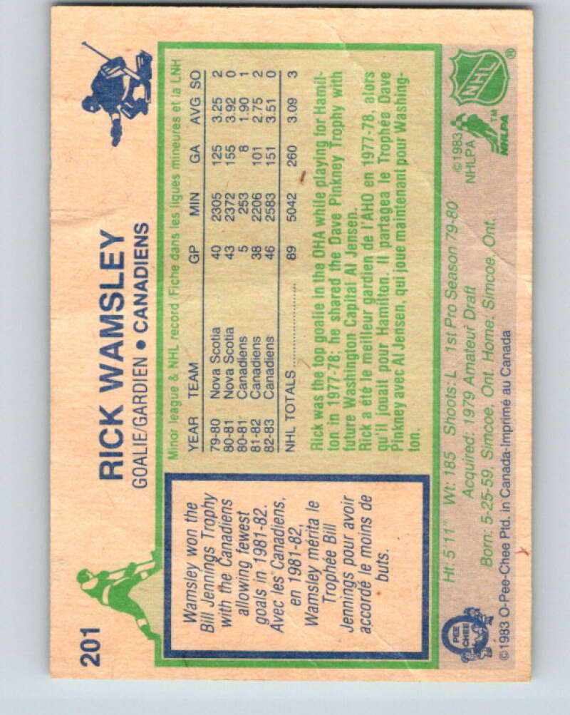 1983-84 O-Pee-Chee #201 Rick Wamsley Montreal Canadiens V27385