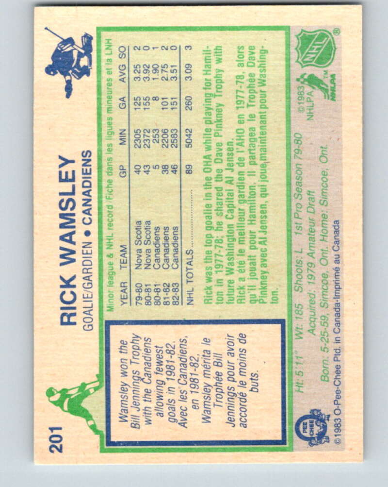 1983-84 O-Pee-Chee #201 Rick Wamsley Montreal Canadiens V27387