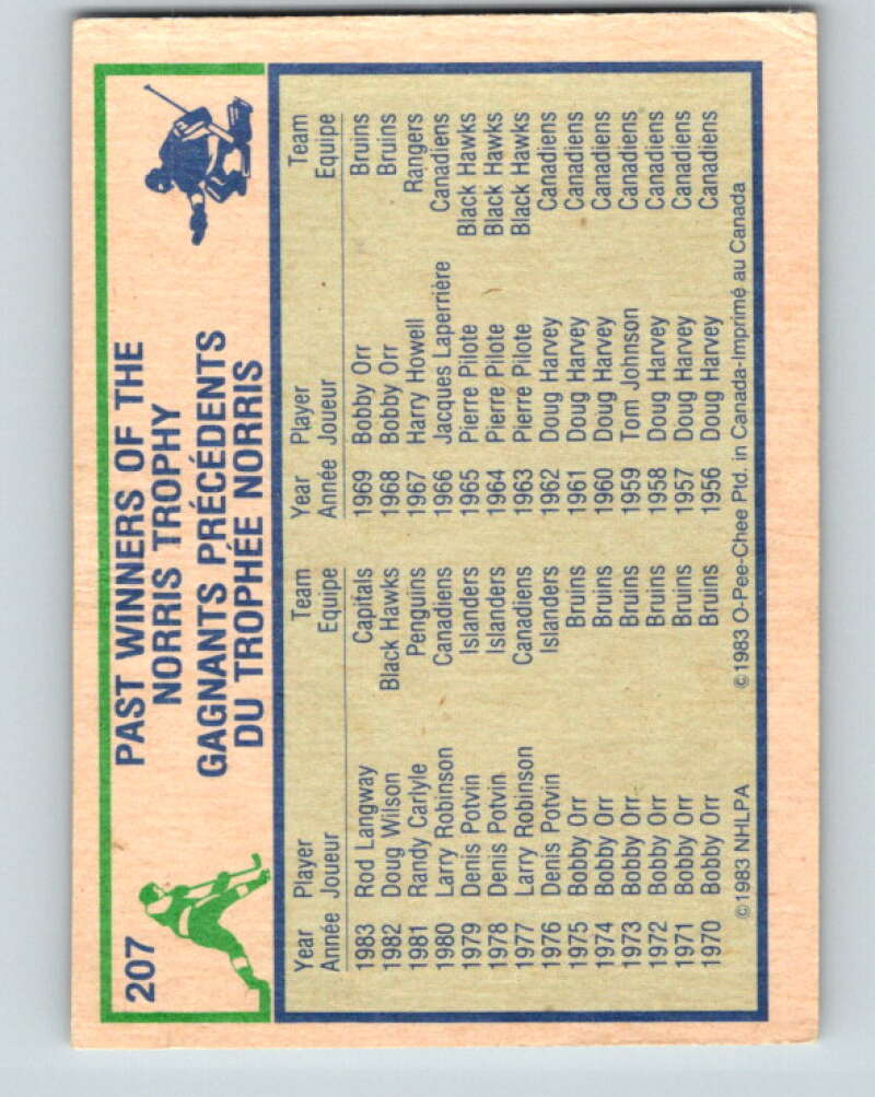 1983-84 O-Pee-Chee #207 Rod Langway Washington Capitals V27400