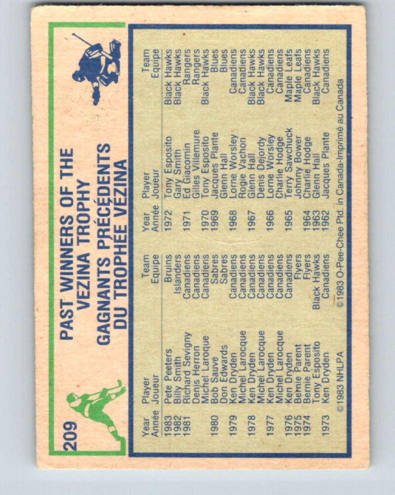 1983-84 O-Pee-Chee #209 Pete Peeters Boston Bruins V27405