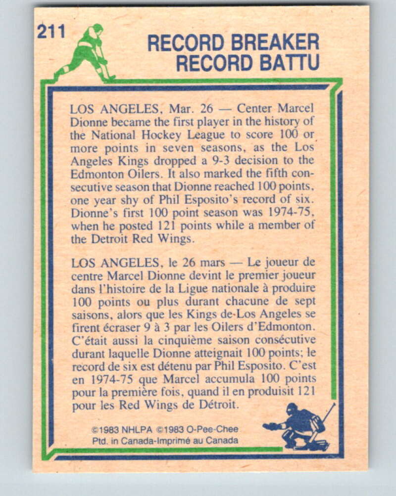 1983-84 O-Pee-Chee #211 Marcel Dionne RB Los Angeles Kings V27411