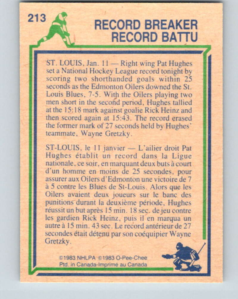 1983-84 O-Pee-Chee #213 Pat Hughes RB Edmonton Oilers V27414