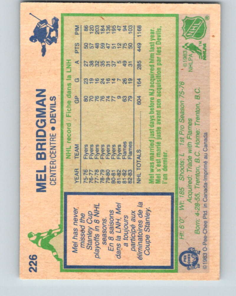 1983-84 O-Pee-Chee #226 Mel Bridgman New Jersey Devils V27445